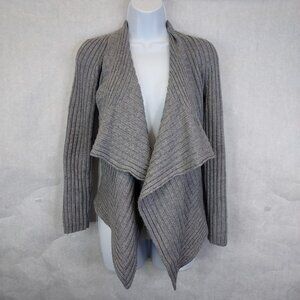 Planet Cardigan Sweater Womens XS Ribbed Knit Merino Wool Gray Shawl Collar Boho